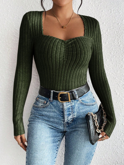 Ribbed Long Sleeve T-Shirt-Teresa&#39;s Fashionista LLC