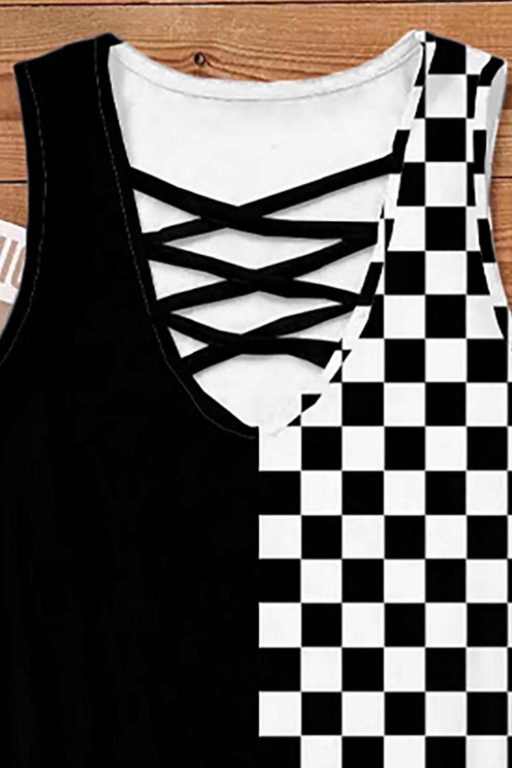 Crisscross Checkered Wide Strap Tank-Teresa&#39;s Fashionista LLC