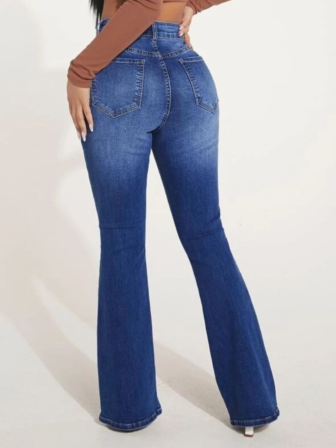 Button Fly Bootcut Jeans with Pockets-Teresa&#39;s Fashionista LLC