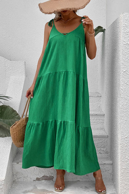 Tie-Shoulder Tiered Maxi Dress-Teresa&#39;s Fashionista LLC