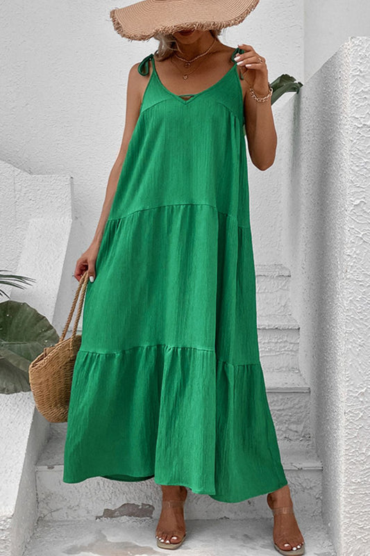 Tie-Shoulder Tiered Maxi Dress-Teresa&#39;s Fashionista LLC