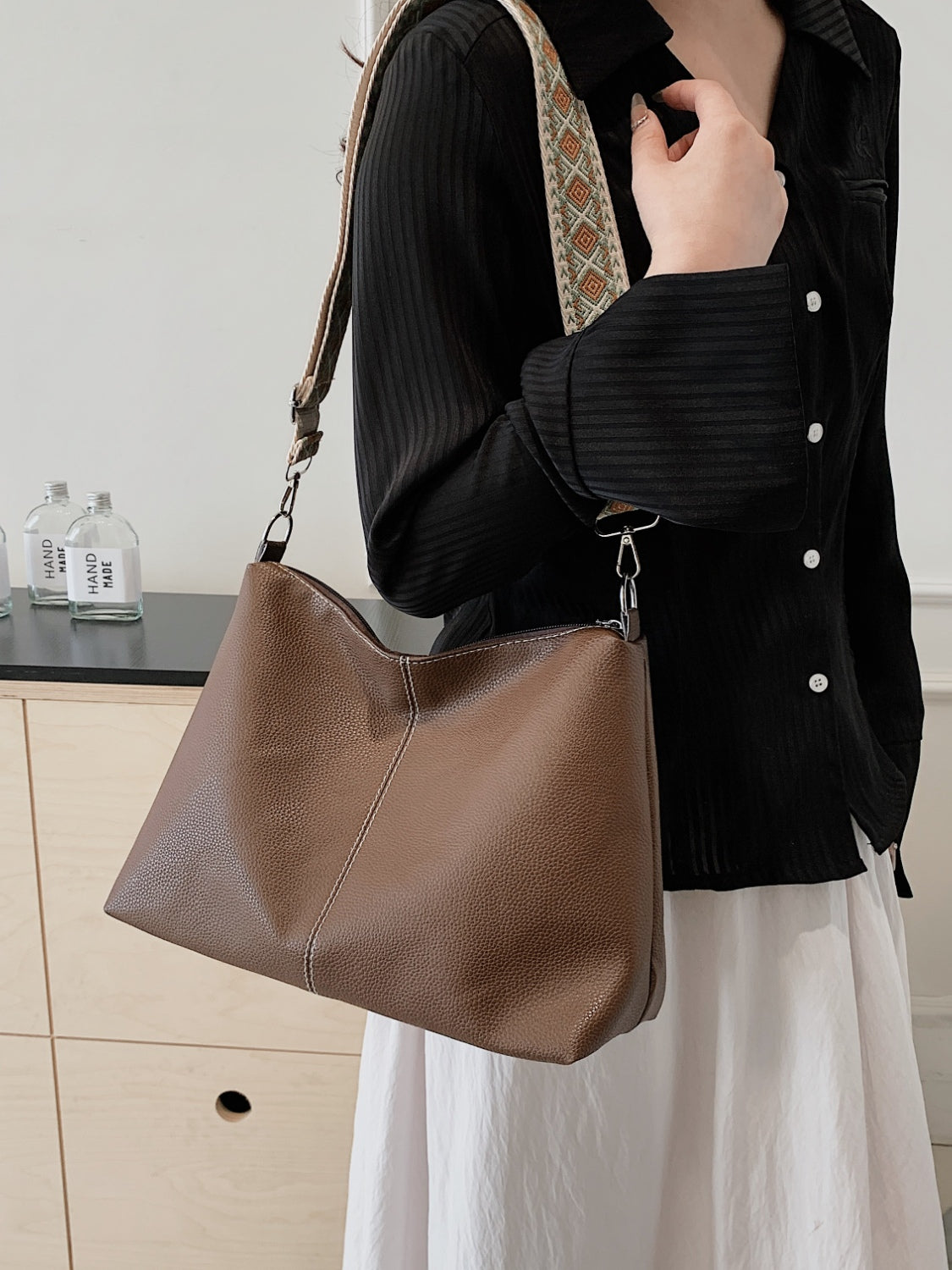 PU Leather Geometric Pattern Strap Shoulder Bag-Teresa&#39;s Fashionista LLC