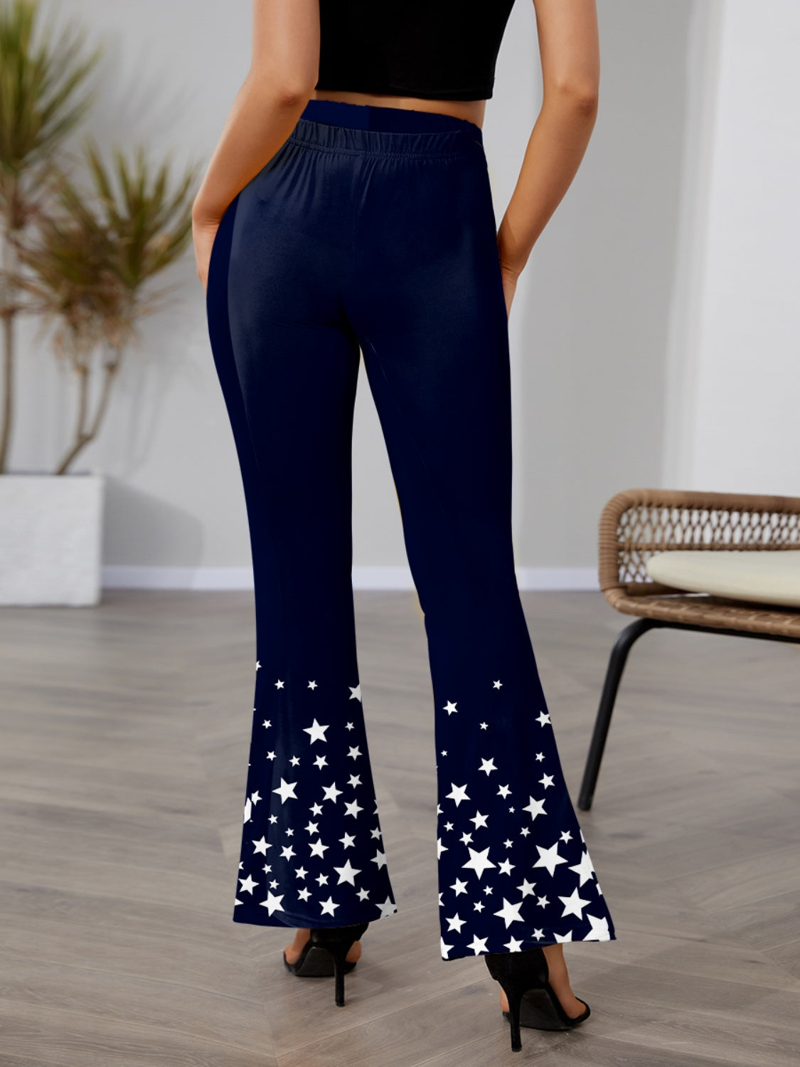 Star Elastic Waist Bootcut Pants-Teresa&#39;s Fashionista LLC