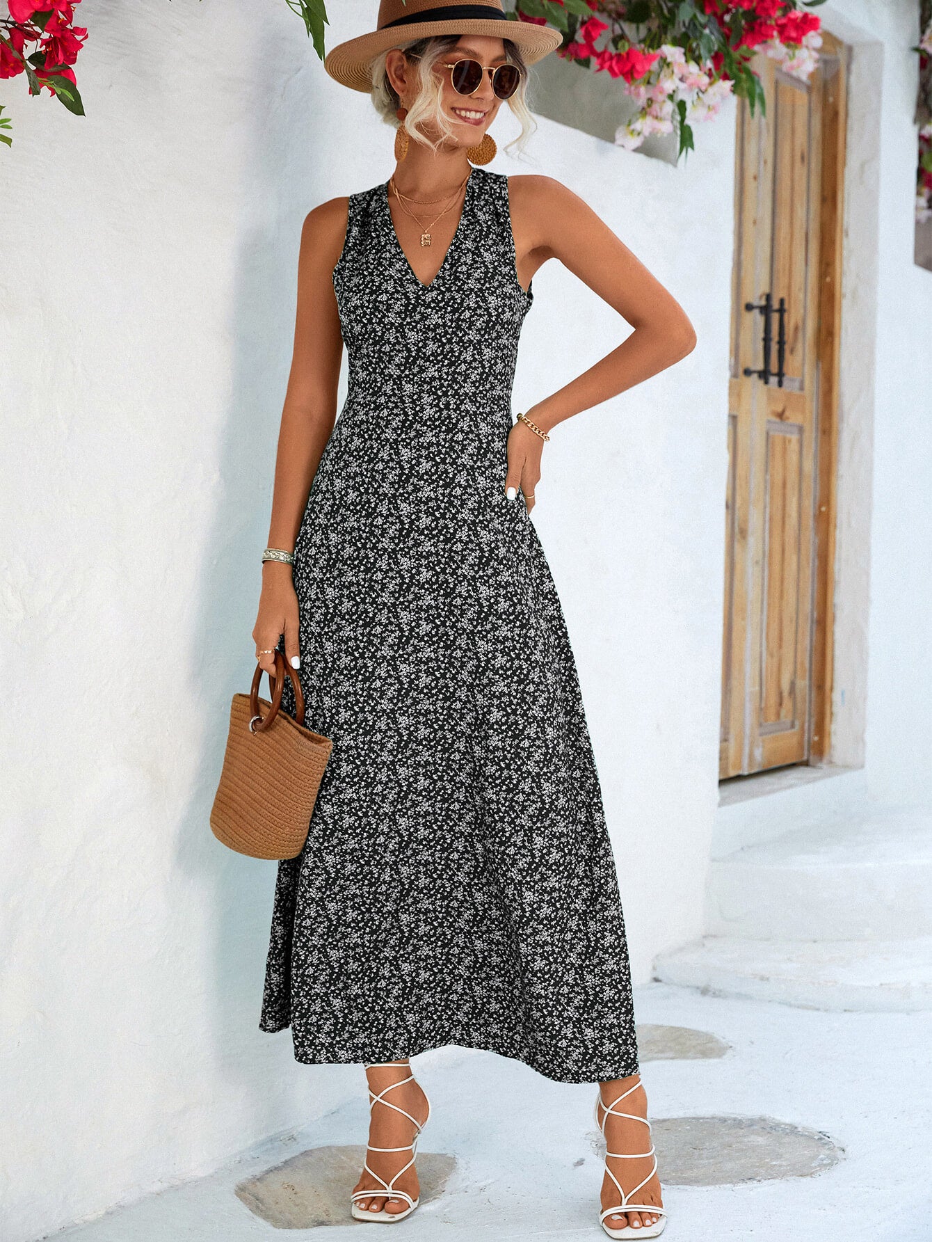 Printed Open Back Sleeveless Maxi Dress-Teresa&#39;s Fashionista LLC