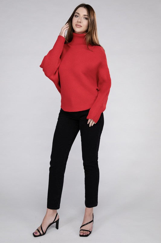 Viscose Dolman Sleeve Turtleneck Sweater-Teresa&#39;s Fashionista LLC