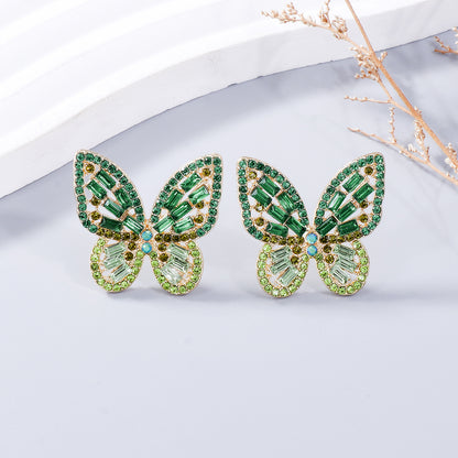 Alloy Inlaid Rhinestone Butterfly Earrings-Teresa&#39;s Fashionista LLC