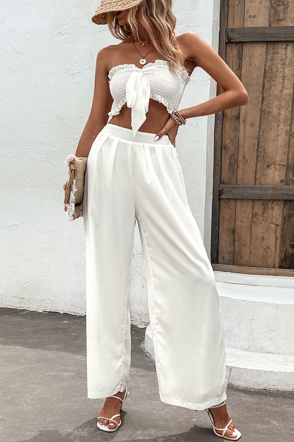 Smocked Tube Top and Wide Leg Pants Set-Teresa&#39;s Fashionista LLC