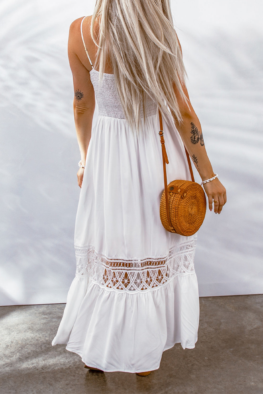 Buttoned Spliced Lace Spaghetti Strap Maxi Dress-Teresa&#39;s Fashionista LLC