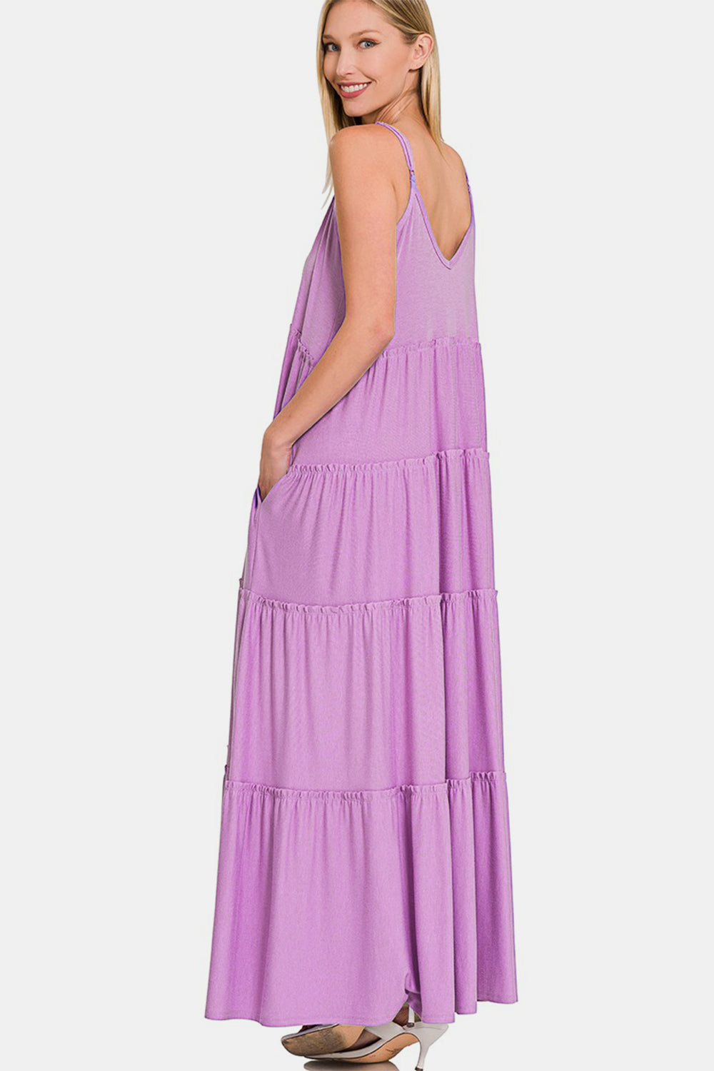 Zenana Frill Tiered V-Neck Maxi Cami Dress-Teresa&#39;s Fashionista LLC