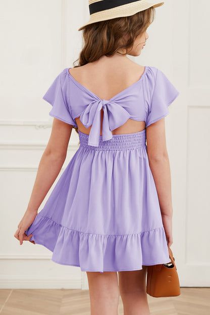 Ruffle Hem Tie-Back Flutter Sleeve Dress-Teresa&#39;s Fashionista LLC