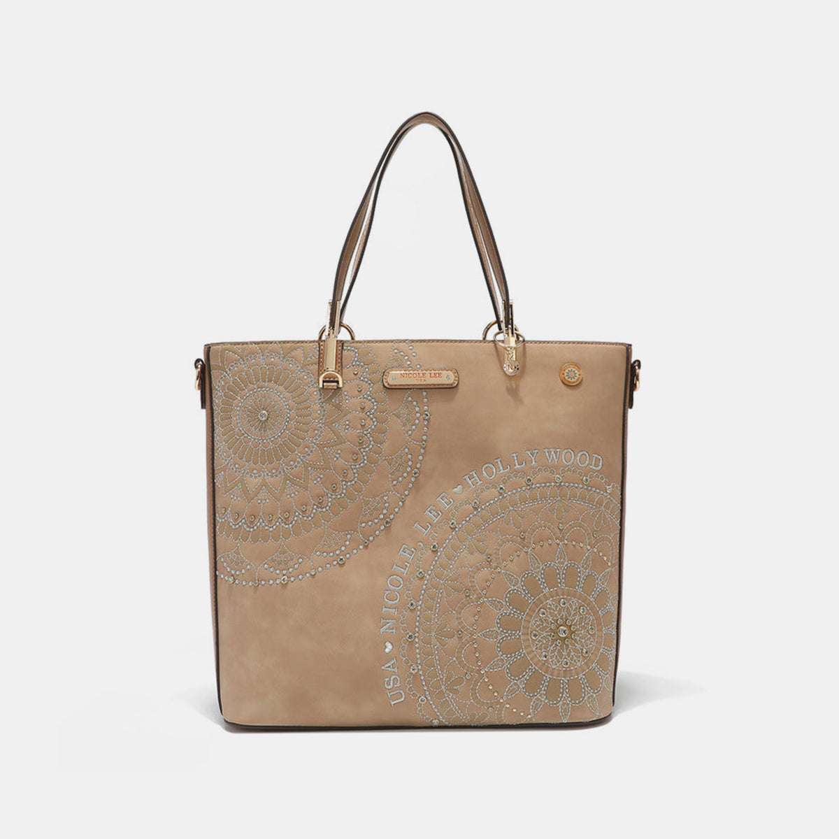 Nicole Lee USA Metallic Stitching Embroidery Inlaid Rhinestone Tote Bag-Teresa&#39;s Fashionista LLC