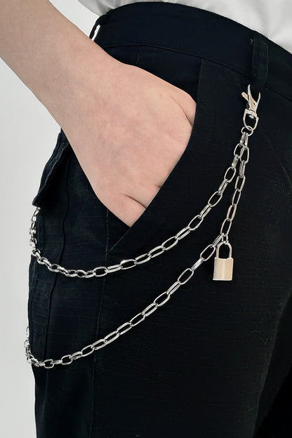 Double Layered Iron Chain Belt with Lock Charm-Teresa&#39;s Fashionista LLC