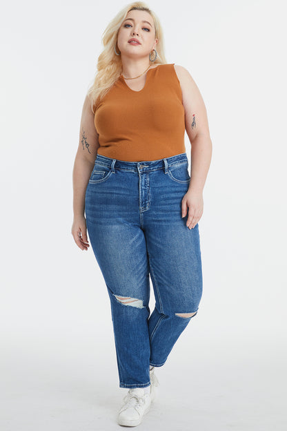 BAYEAS Full Size High Waist Distressed Washed Cropped Mom Jeans-Teresa&#39;s Fashionista LLC