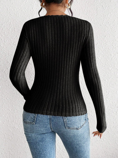 Ribbed Long Sleeve T-Shirt-Teresa&#39;s Fashionista LLC