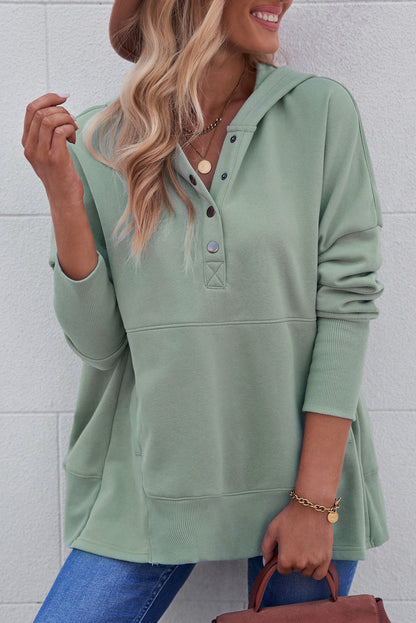 Quarter-Snap Dropped Shoulder Hoodie-Teresa&#39;s Fashionista LLC