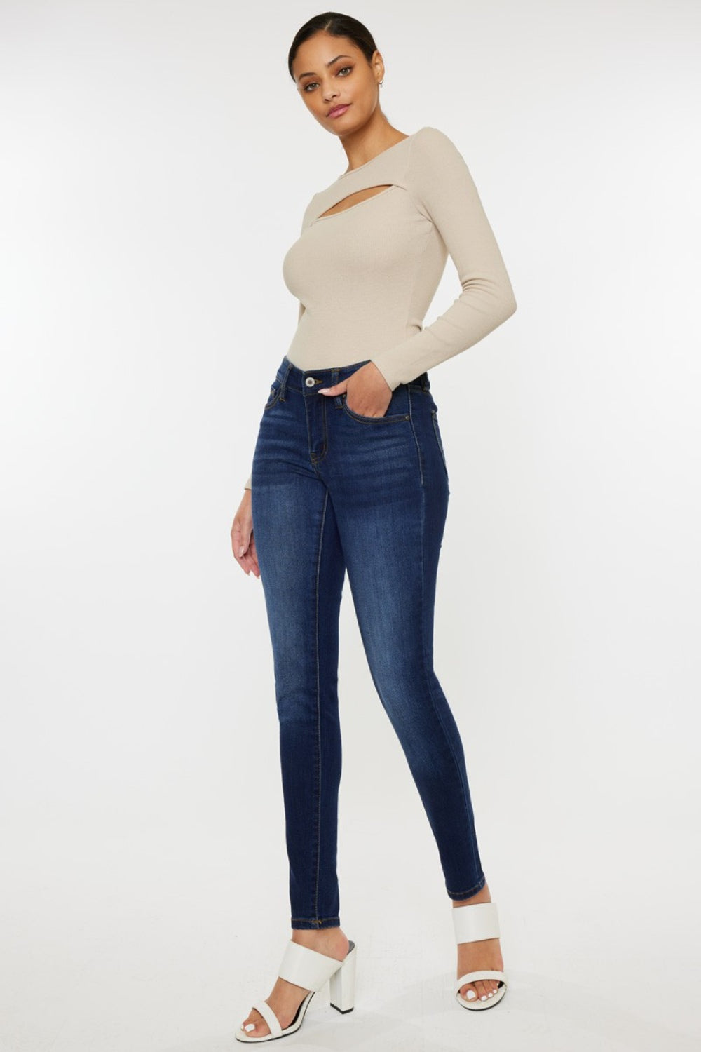 Kancan Mid Rise Gradient Skinny Jeans-Teresa&#39;s Fashionista LLC