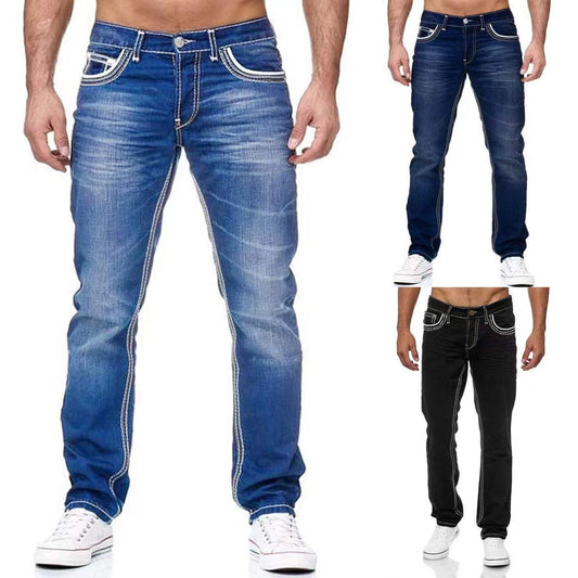 Men Jeans With Pockets Straight Pants Business Casual Daily Streetwear Trousers Men's Clothing-Teresa&#39;s Fashionista LLC