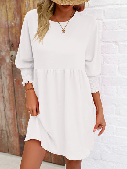 Round Neck Lantern Sleeve Mini Dress-Teresa&#39;s Fashionista LLC