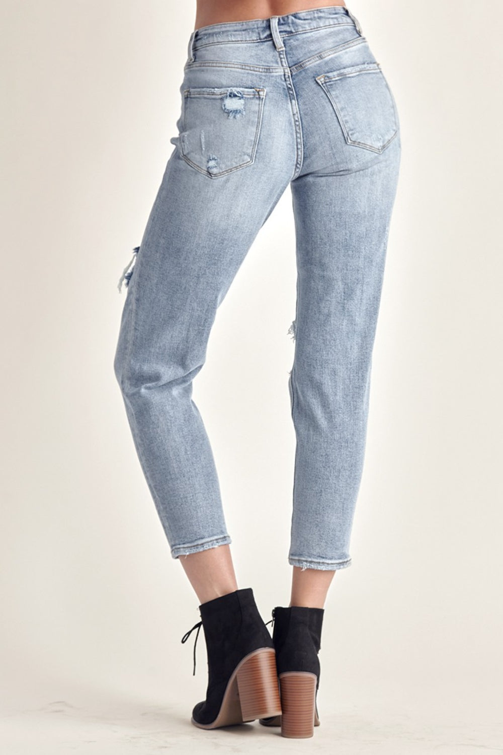 RISEN Distressed Slim Cropped Jeans-Teresa&#39;s Fashionista LLC