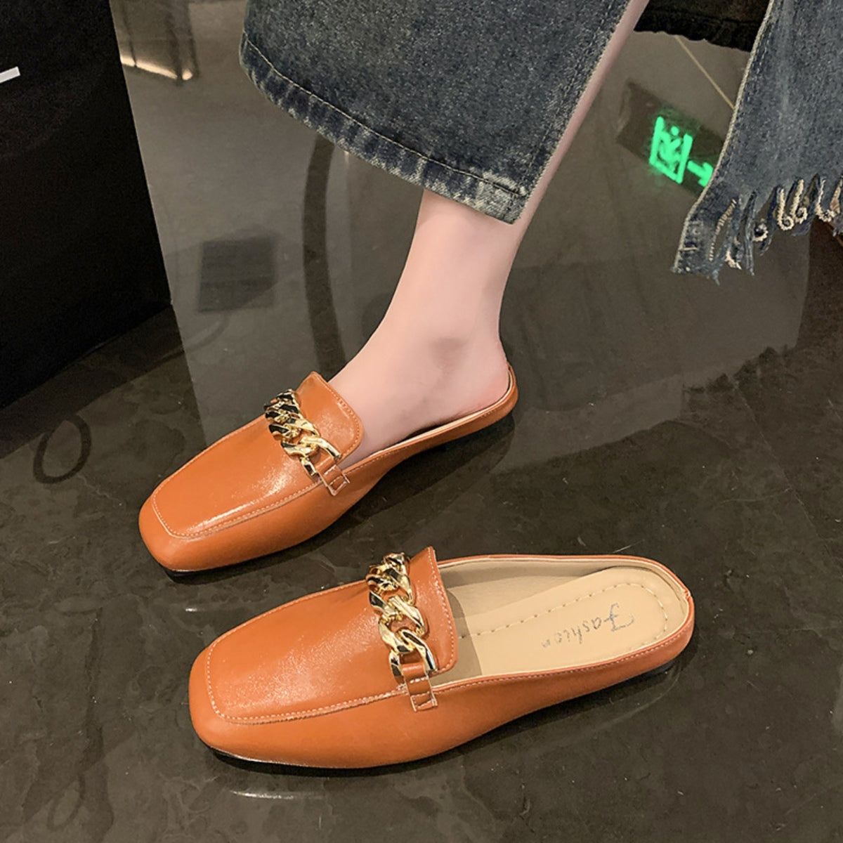 PU Leather Square Toe Flat Loafers-Teresa&#39;s Fashionista LLC