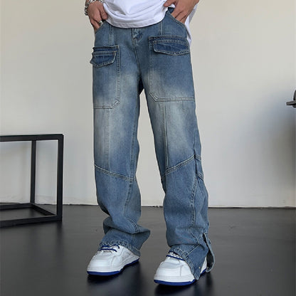 High Vintage Cargo Jeans Men's Summer Casual Breasted-Teresa&#39;s Fashionista LLC