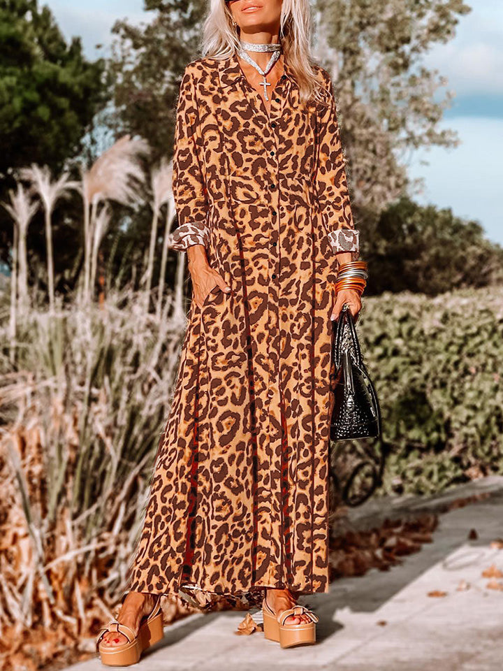 Leopard Buttoned Maxi Dress-Teresa&#39;s Fashionista LLC