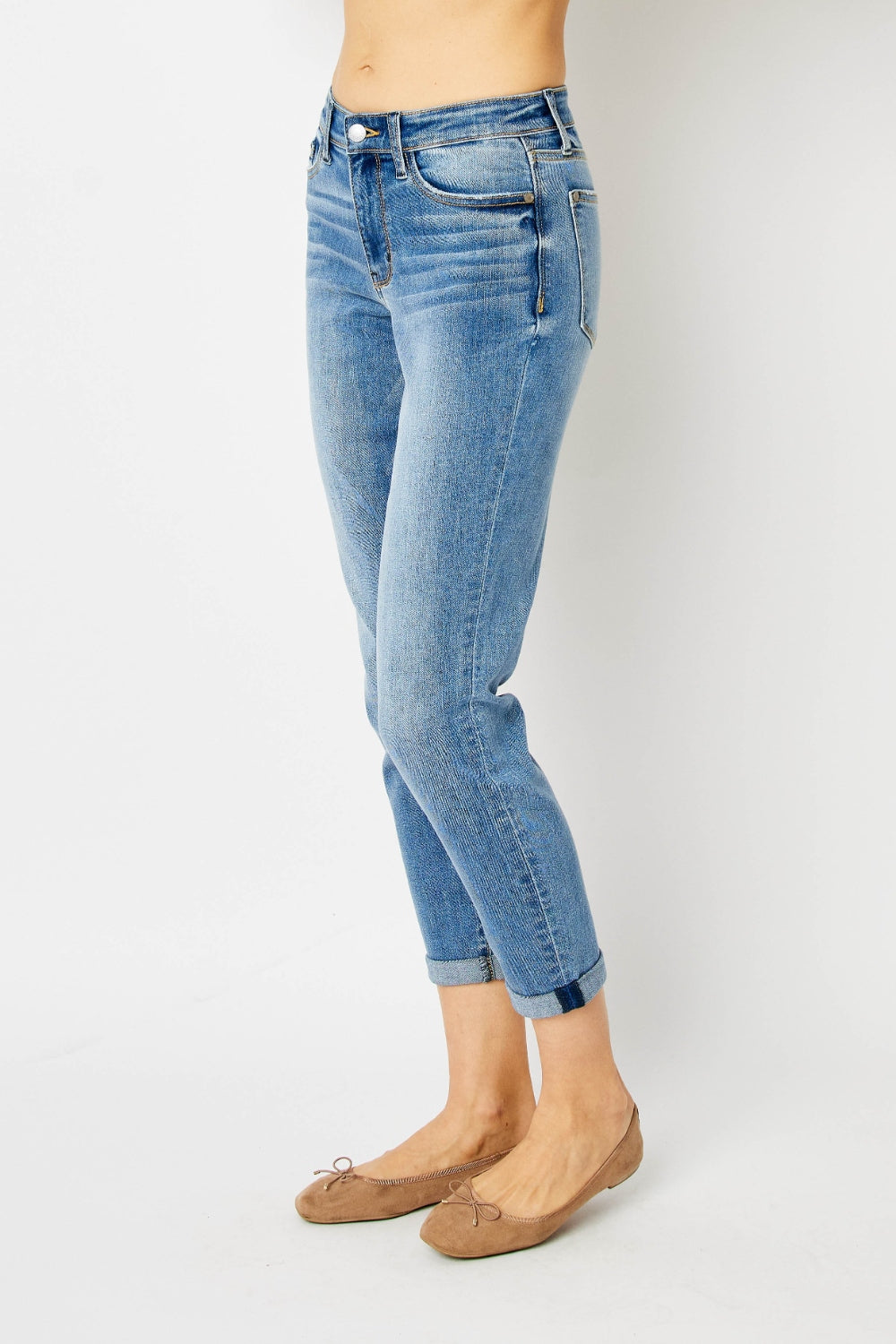 Judy Blue Full Size Cuffed Hem Slim Jeans-Teresa&#39;s Fashionista LLC