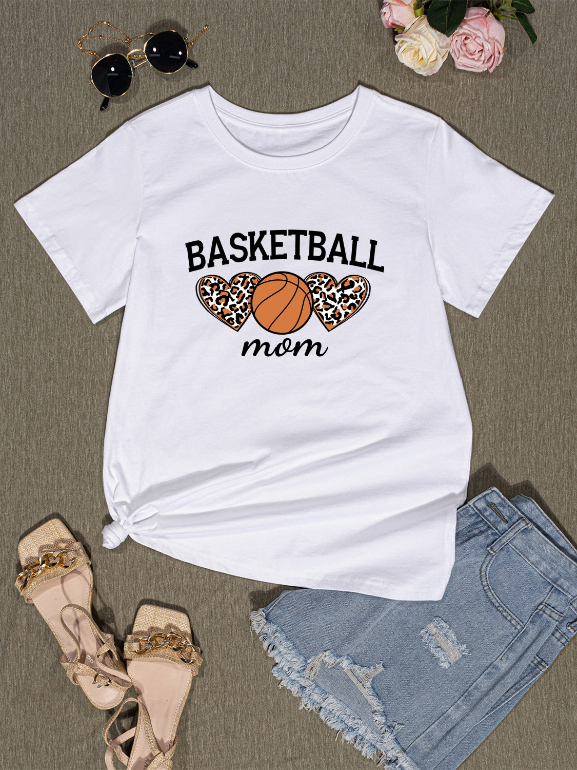 BASKETBALL MOM Round Neck Short Sleeve T-Shirt-Teresa&#39;s Fashionista LLC