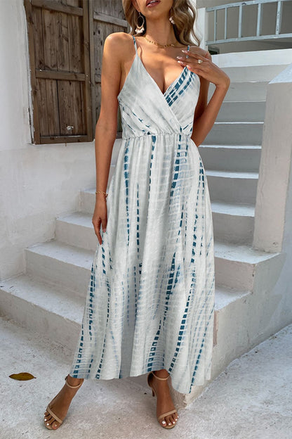 Printed Surplice Adjustable Spaghetti Strap Maxi Dress-Teresa&#39;s Fashionista LLC