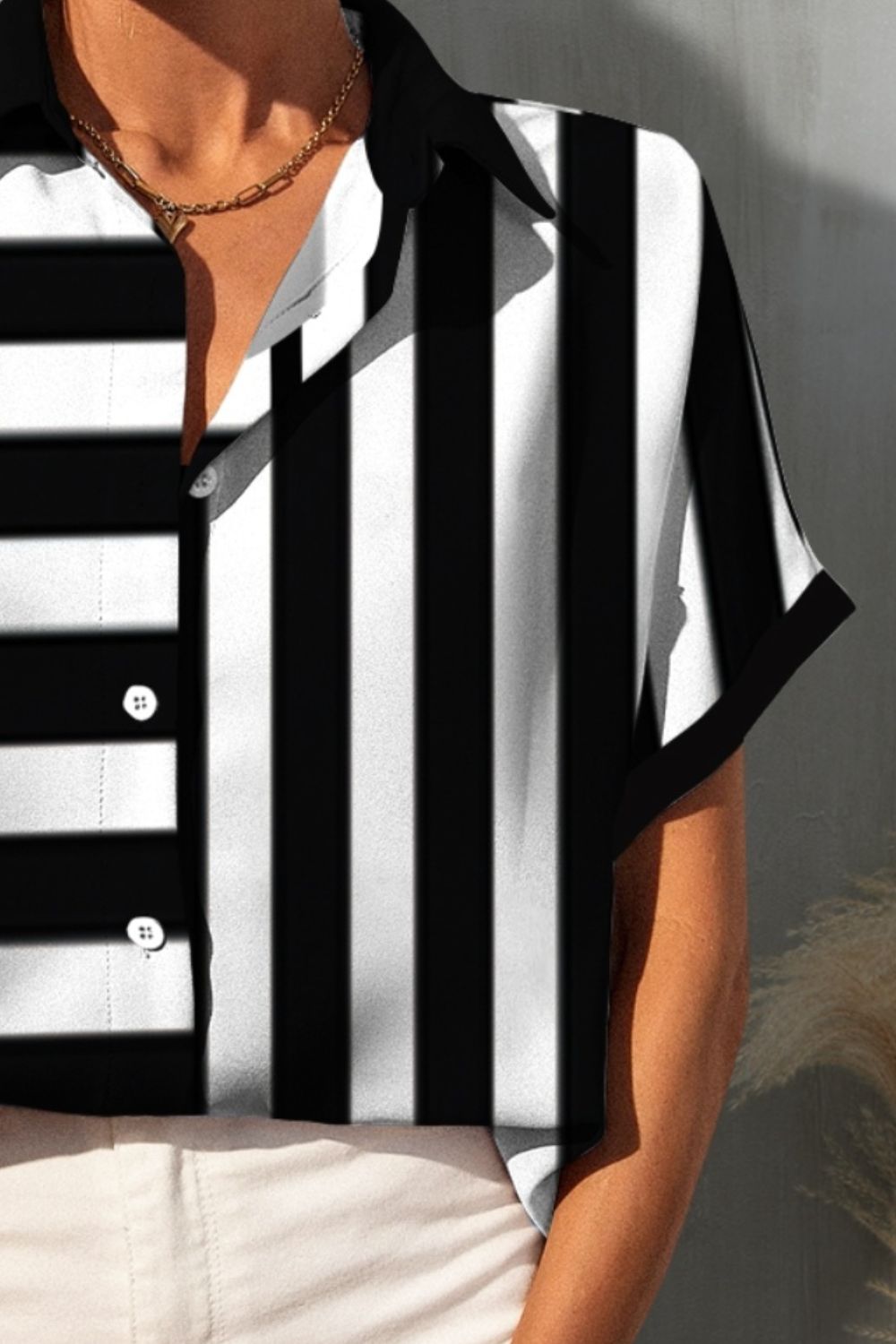 Striped Button Up Short Sleeve Shirt-Teresa&#39;s Fashionista LLC