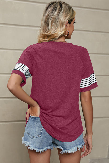 Striped Round Neck Short Sleeve T-Shirt-Teresa&#39;s Fashionista LLC