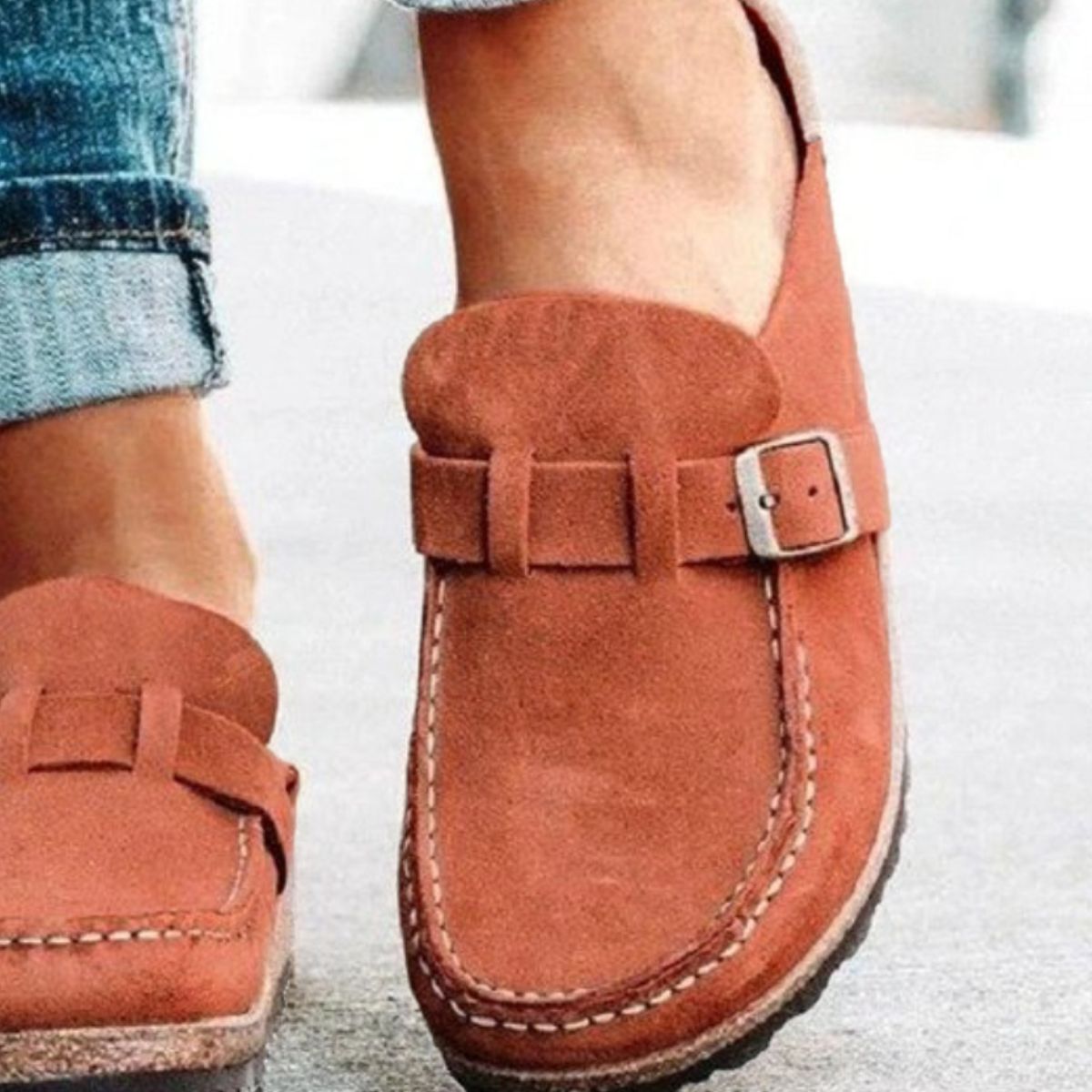 Round Toe Low Heel Buckle Loafers-Teresa&#39;s Fashionista LLC