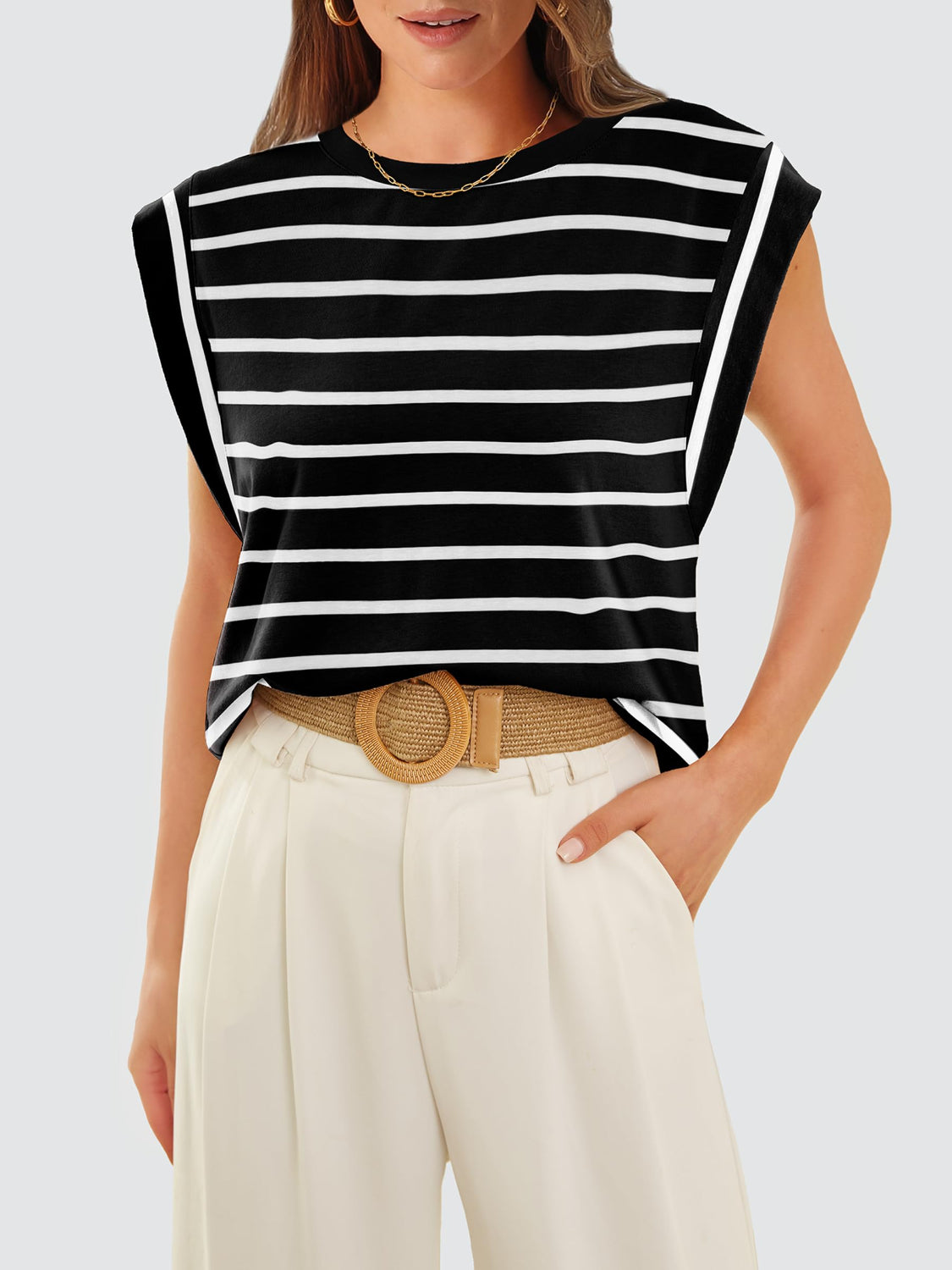 Striped Round Neck Tank-Teresa&#39;s Fashionista LLC