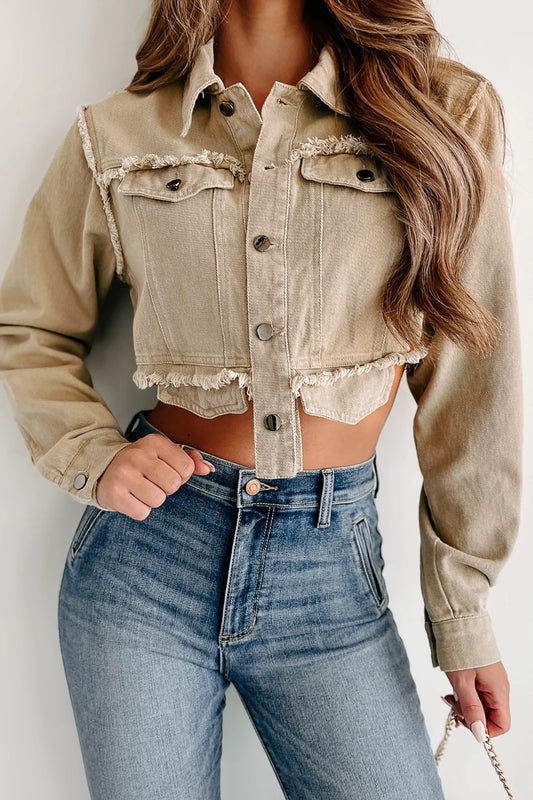 Raw Hem Button Up Cropped Denim Top-Teresa&#39;s Fashionista LLC