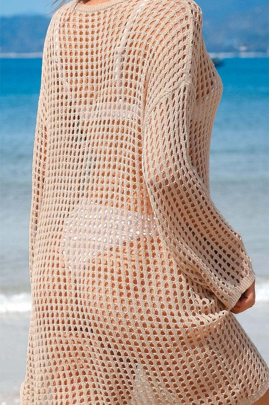 Crochet Side Split Beach Coverups Swimwear Dress-Teresa&#39;s Fashionista LLC