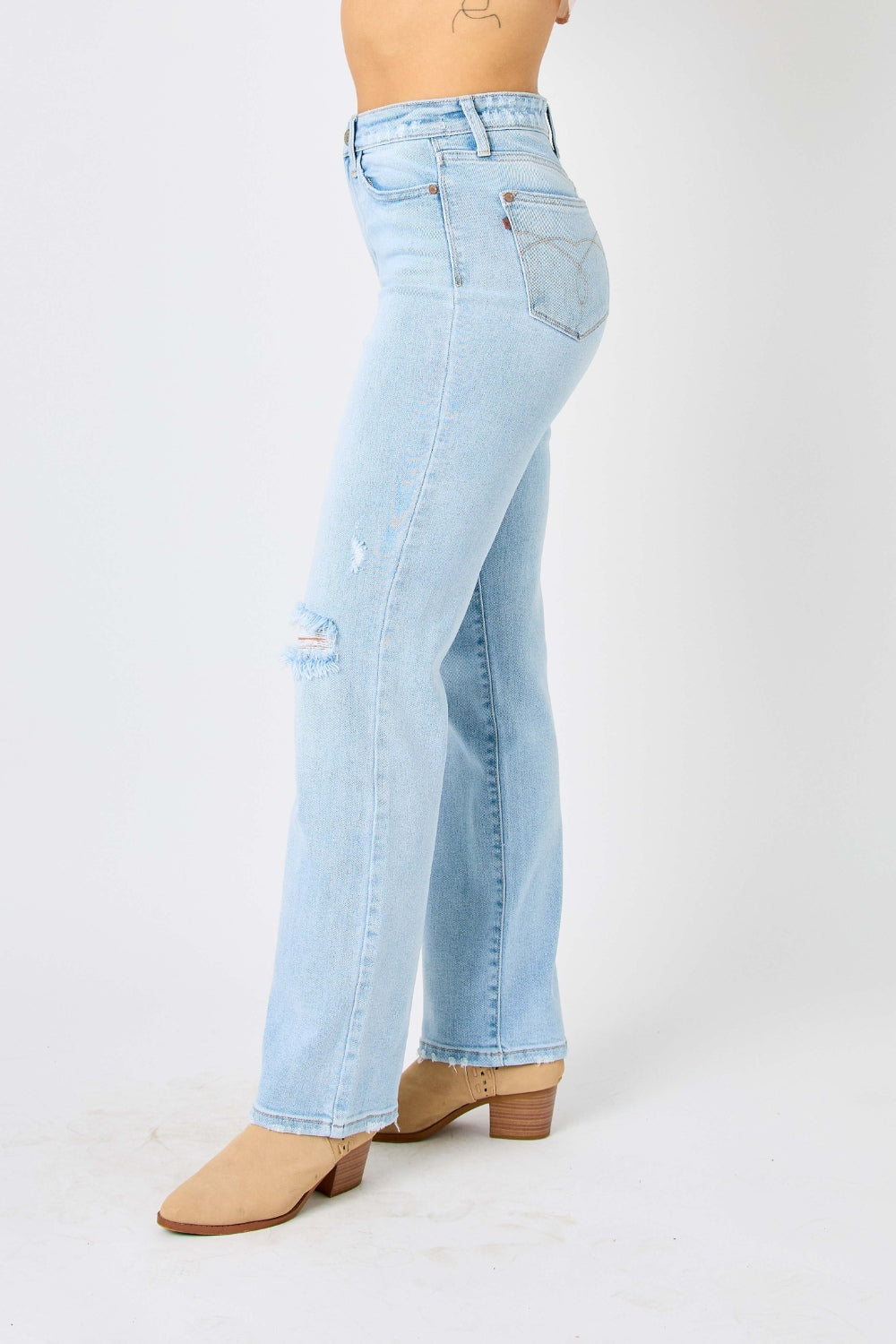 Judy Blue Full Size High Waist Distressed Straight Jeans-Teresa&#39;s Fashionista LLC