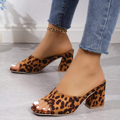 Leopard Block Heel Suede Sandals-Teresa&#39;s Fashionista LLC