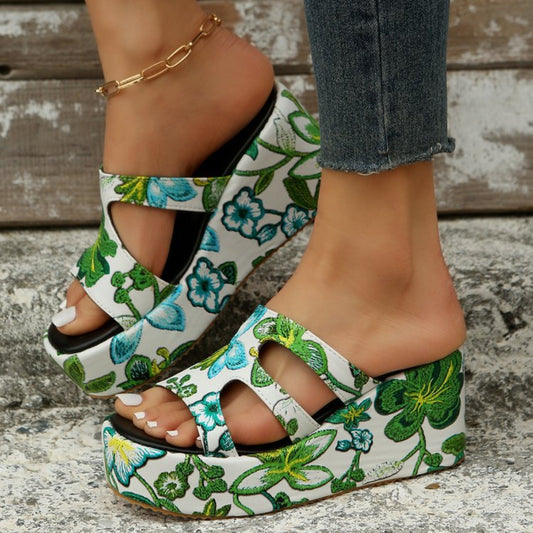 Cutout Floral Peep Toe Sandals-Teresa&#39;s Fashionista LLC