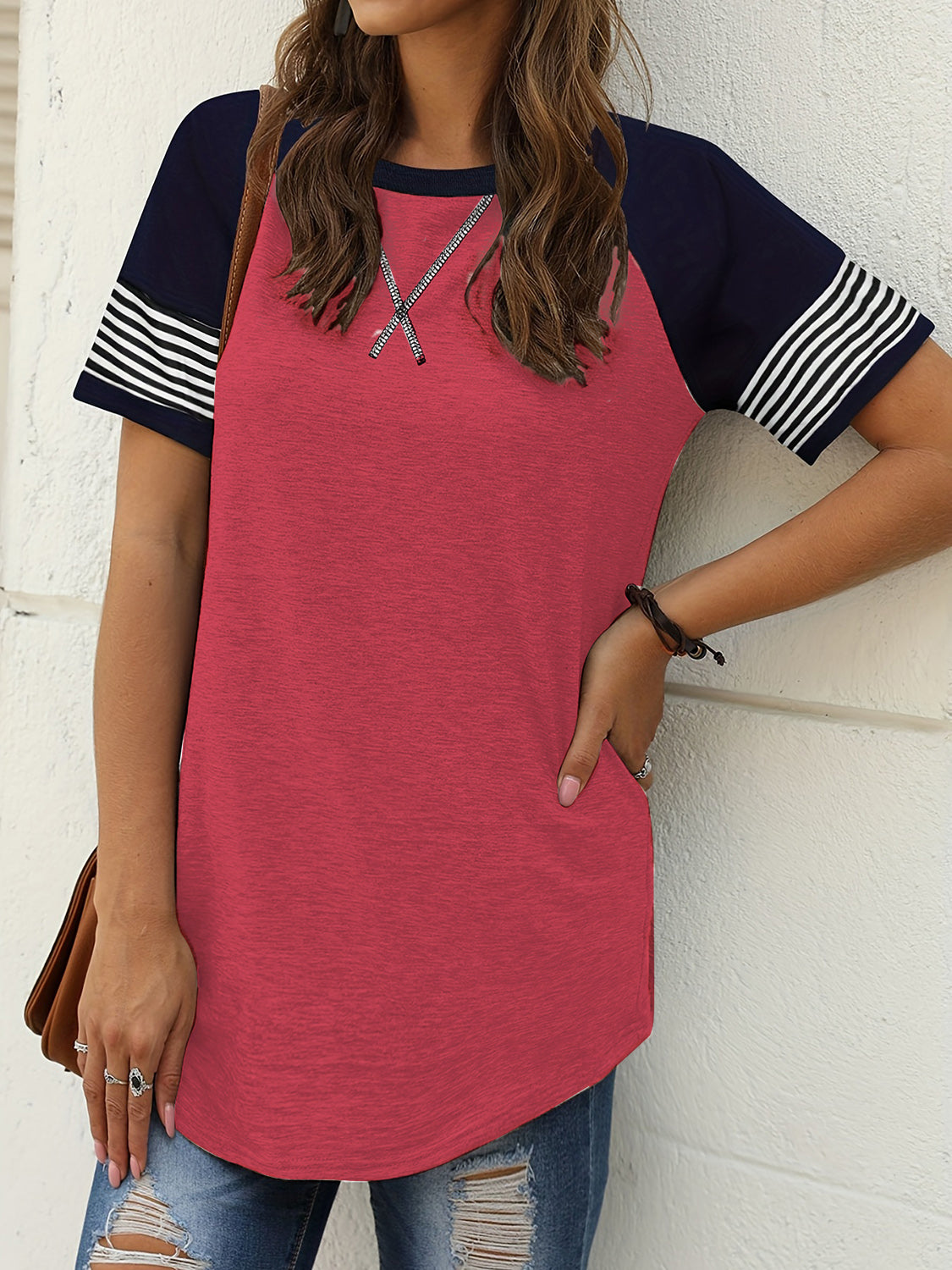 Striped Round Neck Short Sleeve T-Shirt-Teresa&#39;s Fashionista LLC