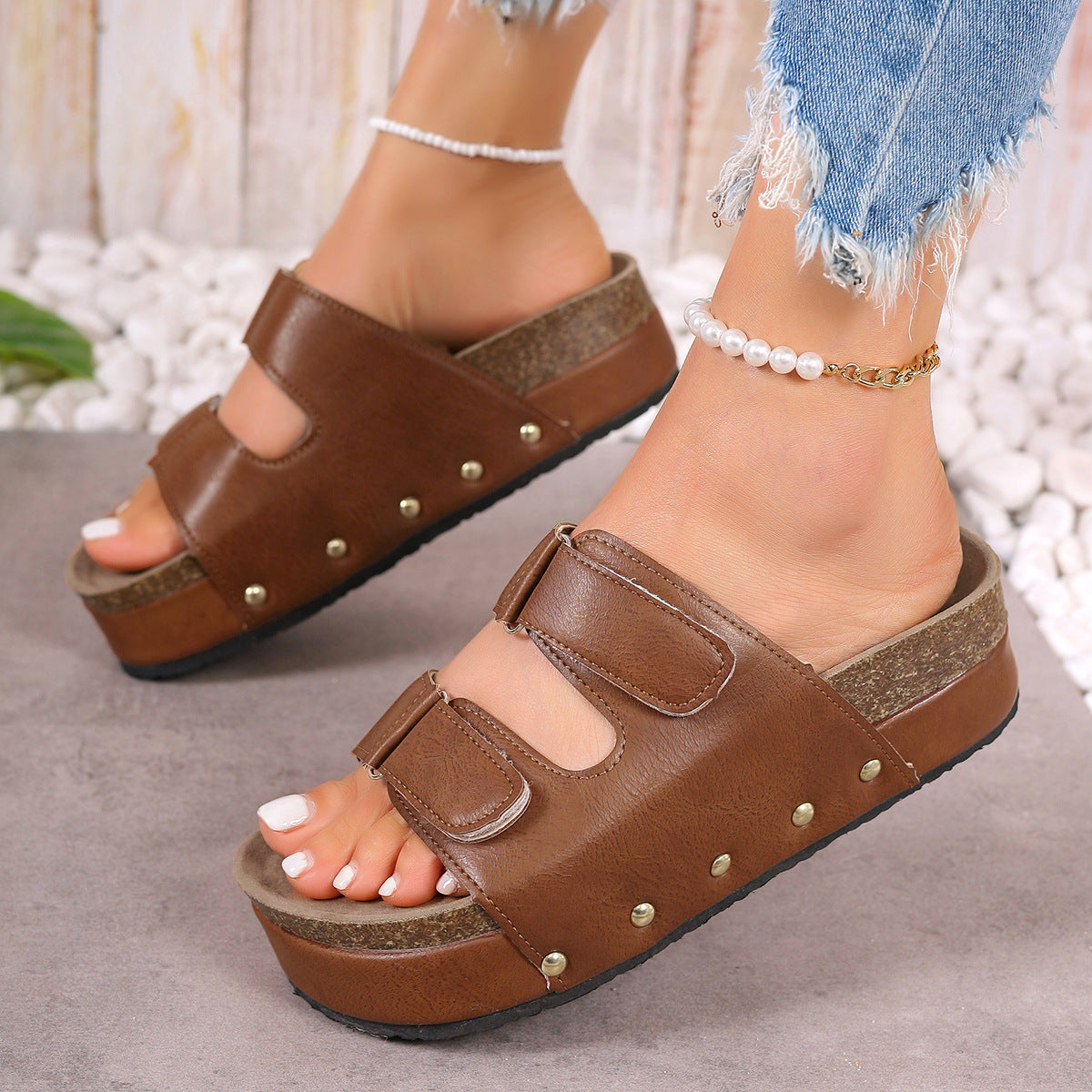 PU Leather Studded Platform Sandals-Teresa&#39;s Fashionista LLC