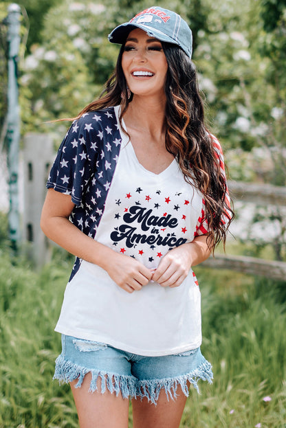 Stars and Stripes V-Neck Tee Shirt-Teresa&#39;s Fashionista LLC