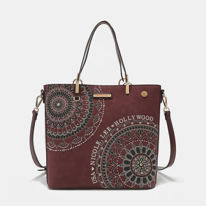 Nicole Lee USA Metallic Stitching Embroidery Inlaid Rhinestone Tote Bag-Teresa&#39;s Fashionista LLC