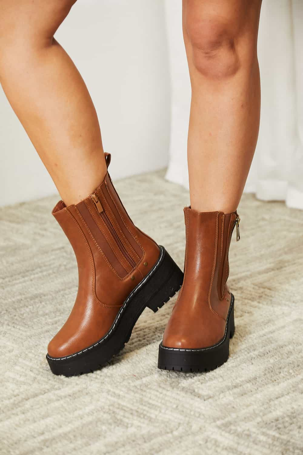 Forever Link Side Zip Platform Boots-Teresa&#39;s Fashionista LLC