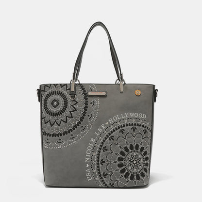 Nicole Lee USA Metallic Stitching Embroidery Inlaid Rhinestone Tote Bag-Teresa&#39;s Fashionista LLC