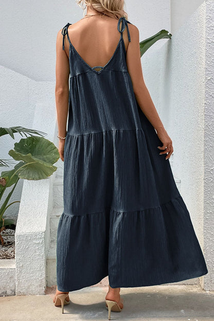 Tie-Shoulder Tiered Maxi Dress-Teresa&#39;s Fashionista LLC