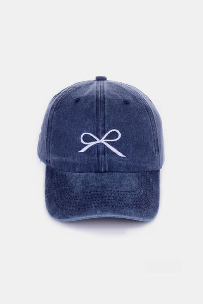 Zenana Bow Embroidered Washed Cotton Caps-Teresa&#39;s Fashionista LLC