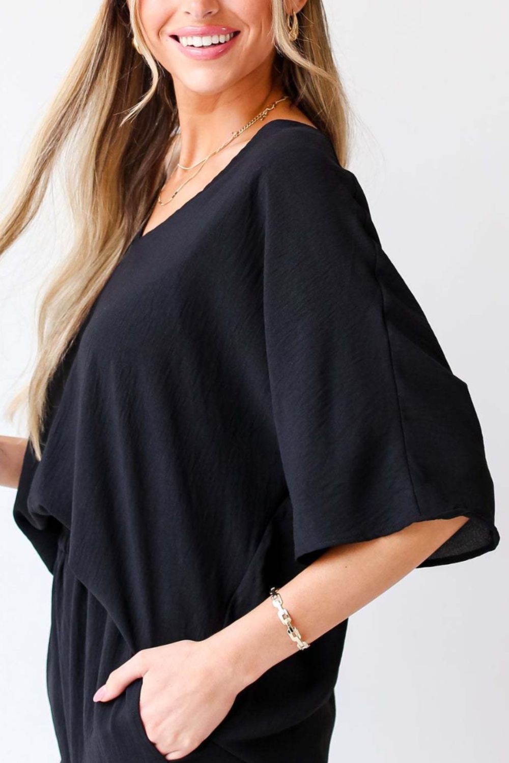 V-Neck Half Sleeve Blouse-Teresa&#39;s Fashionista LLC