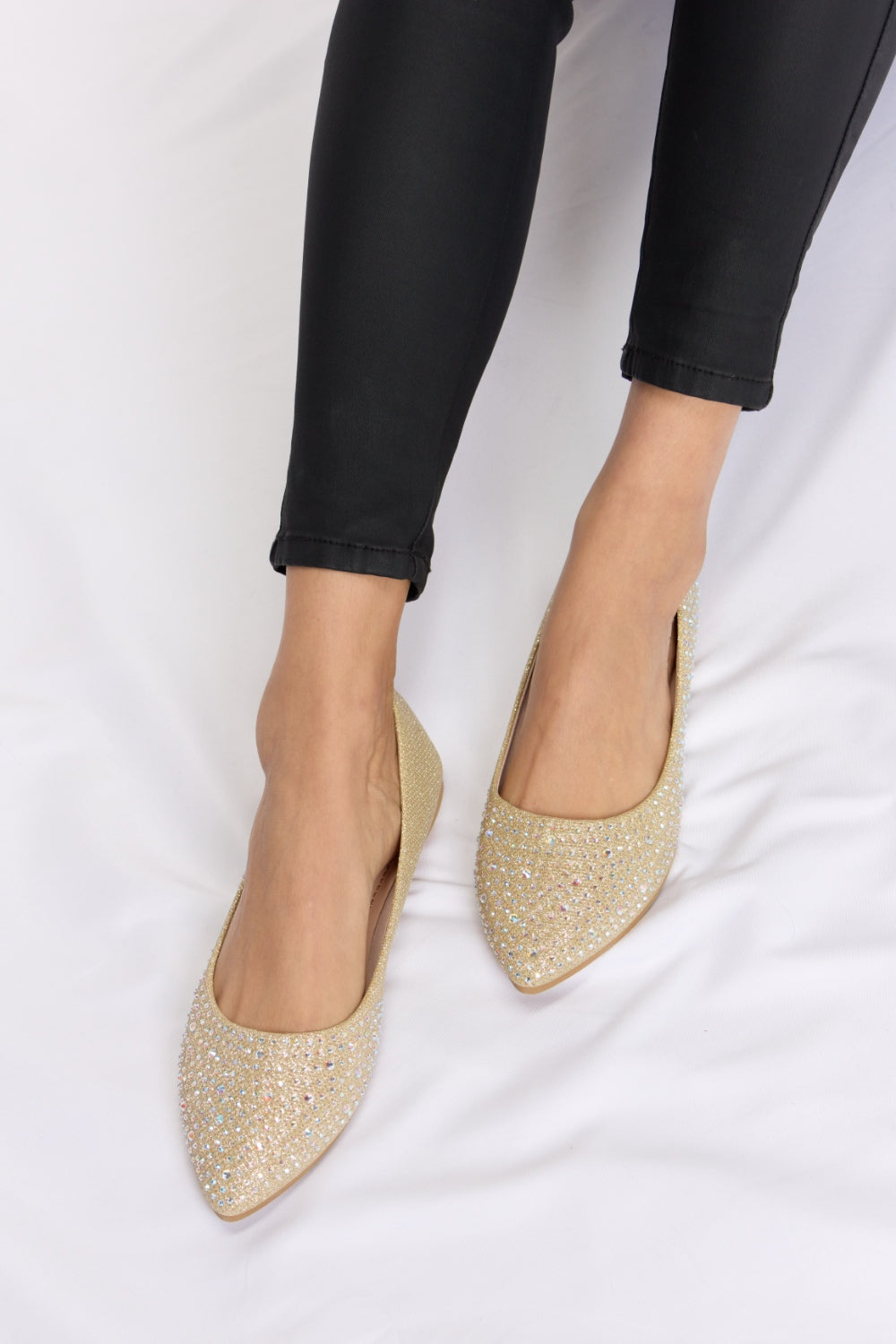 Forever Link Rhinestone Point Toe Flat Slip-Ons-Teresa&#39;s Fashionista LLC