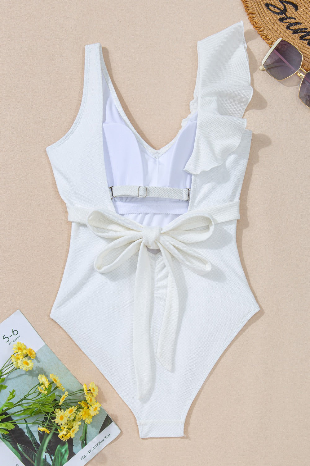 Ruffled V-Neck Wide Strap One-Piece Swimwear-Teresa&#39;s Fashionista LLC