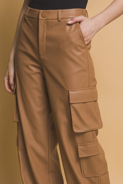 Love Tree PU Leather Cargo Pants